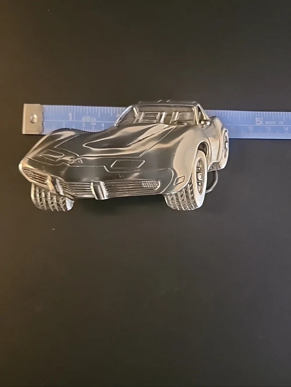 Vintage Corvette Belt Buckle, Pure Pewter, USA Design, S#266, Great Cond. 1979